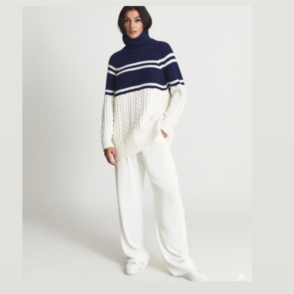 REISS COLOURBLOCK PATTERN CABLE ROLL NECK JUMPER